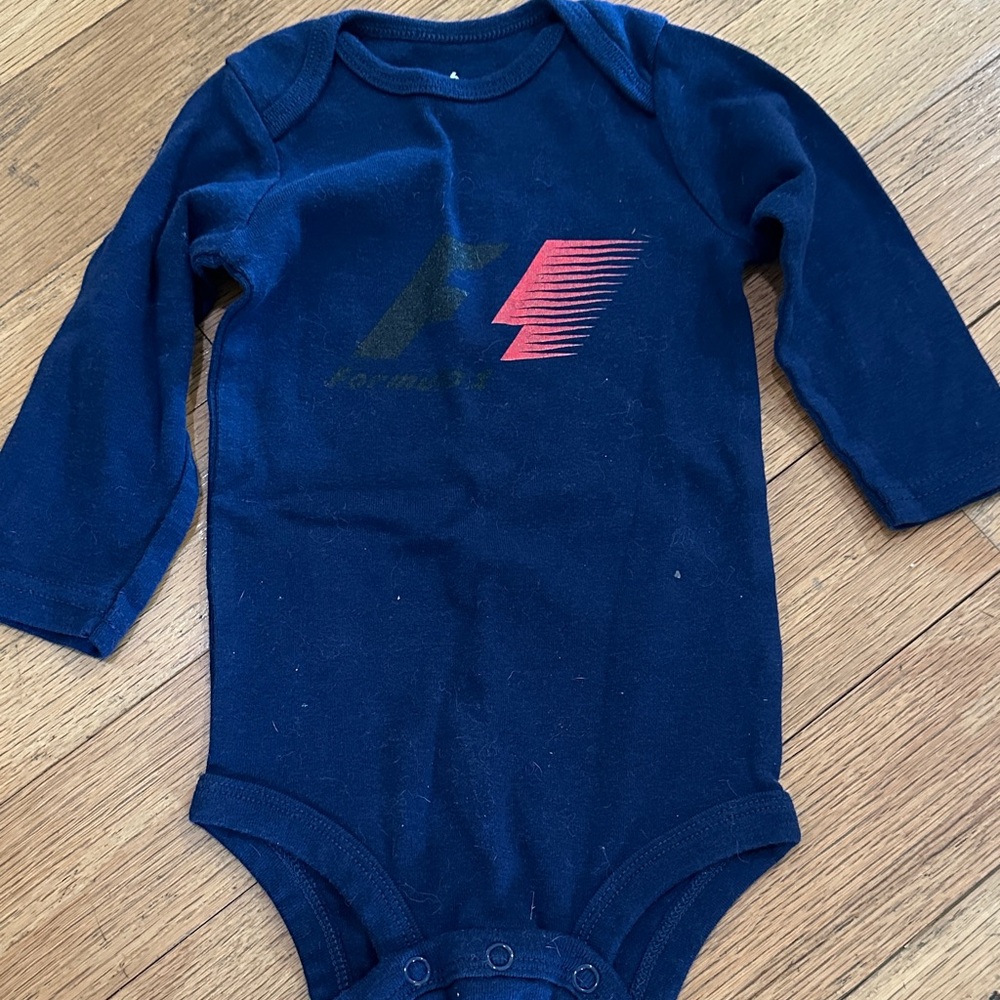 Formula 1 Navy Blue Long-Sleeve Baby One-Piece Bodysuit